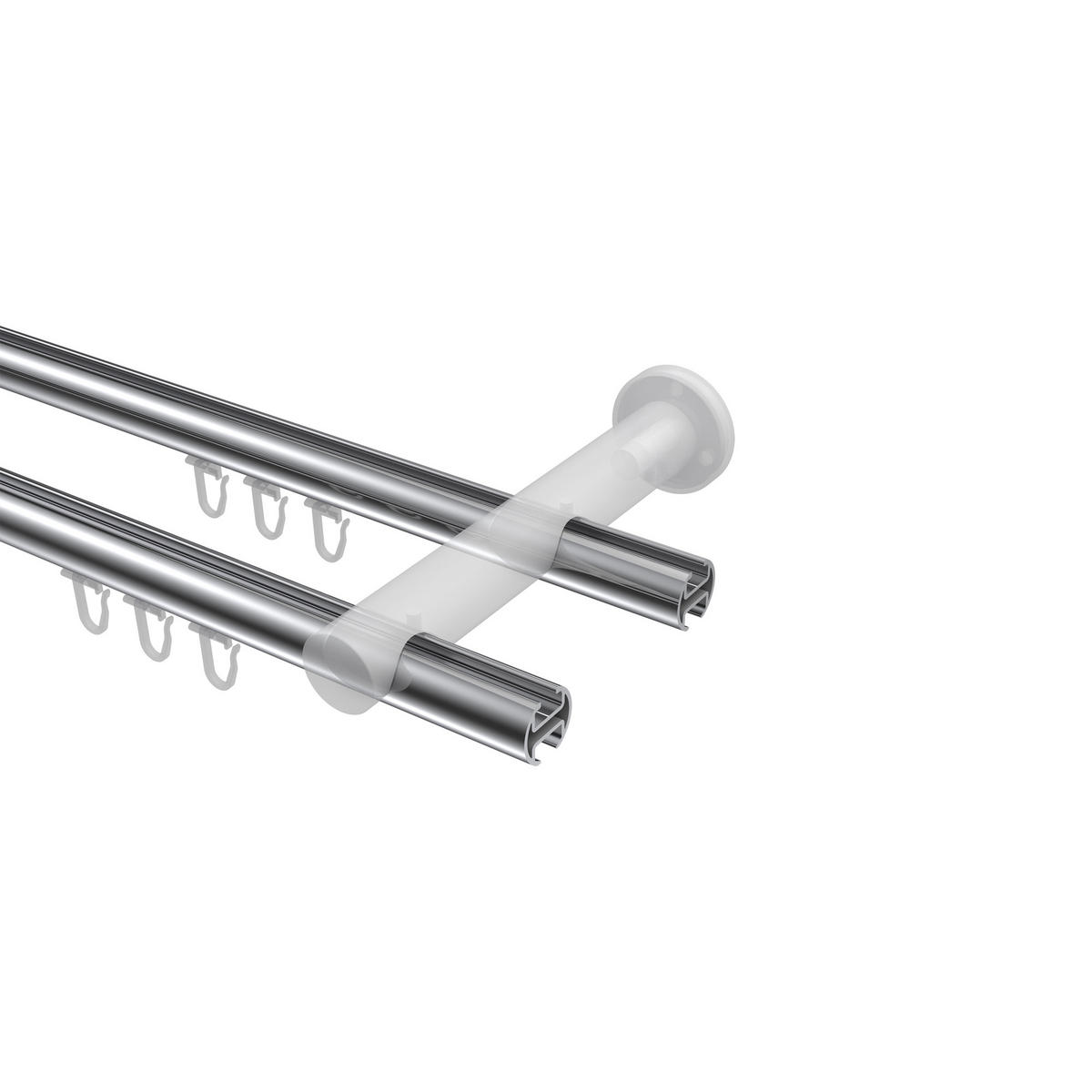 INNENLAUF-GARDINENSTANGEN-SET Platon Savio 260 cm (geteilt in 2 x 130 cm), 2-läufig, 20 mm Ø Chrom - Chromfarben, Metall (260cm) - INTERDECO