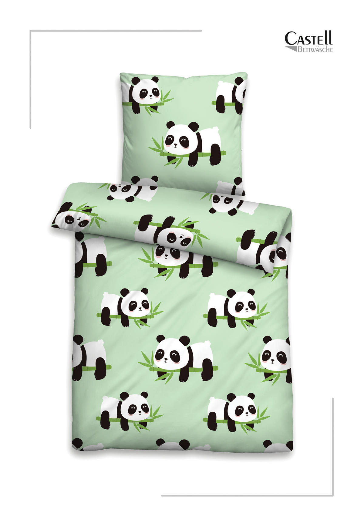 BETTWÄSCHE-GARNITUR Polarfleece Panda mint, 135x200 cm + 80x80 cm - Mintgrün, Textil (135/200cm) - Castell