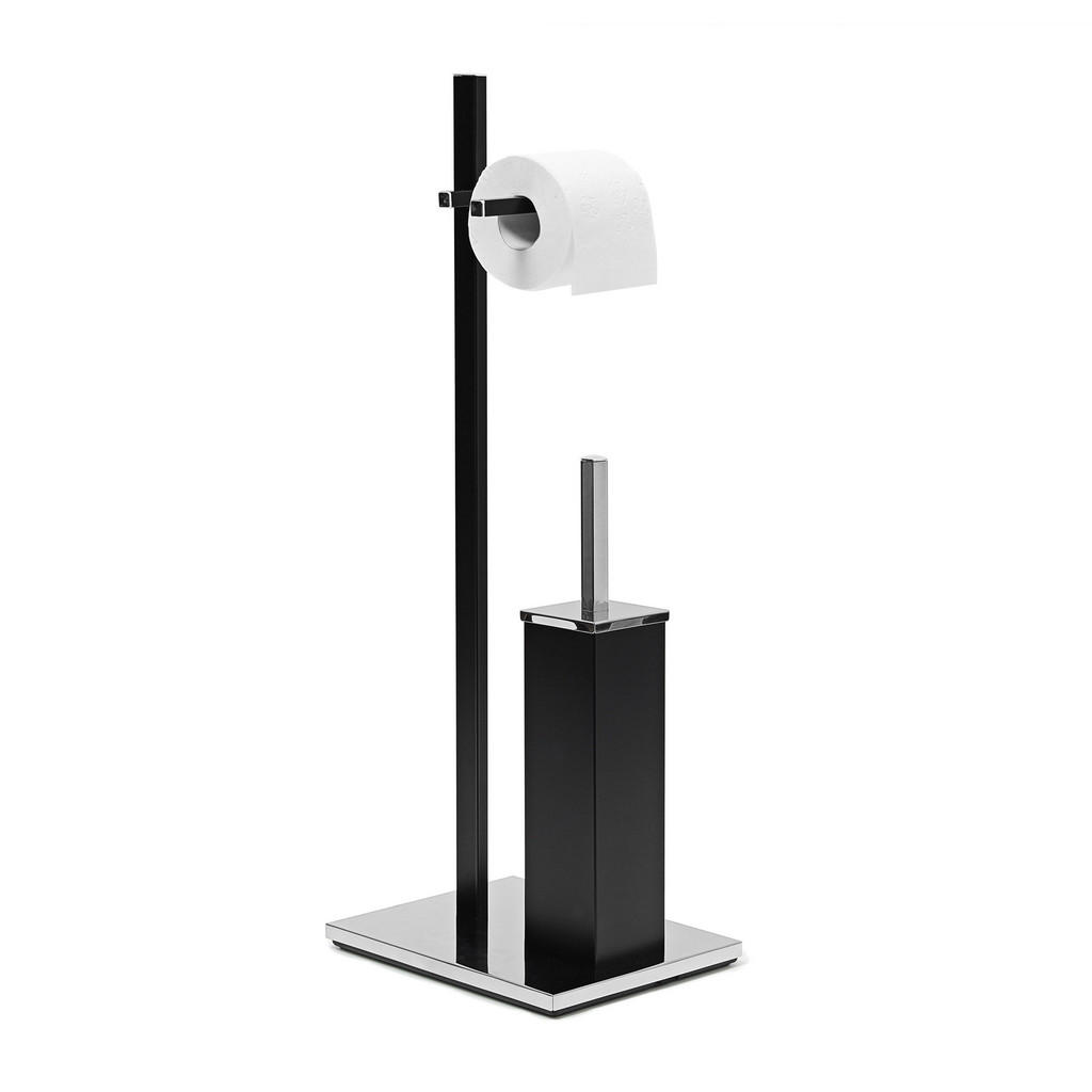 SET-WC Negru mat oțel cu suport pentru hârtie igienică 73 cm