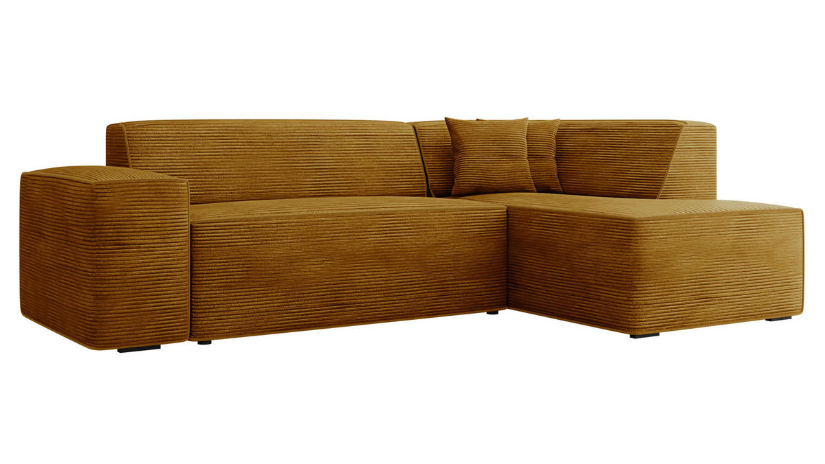 ECKSOFA Lordin Cord, Seite: Rechts - Schwarz/Braun, Holz/Textil (267/205cm) - MIRJAN24