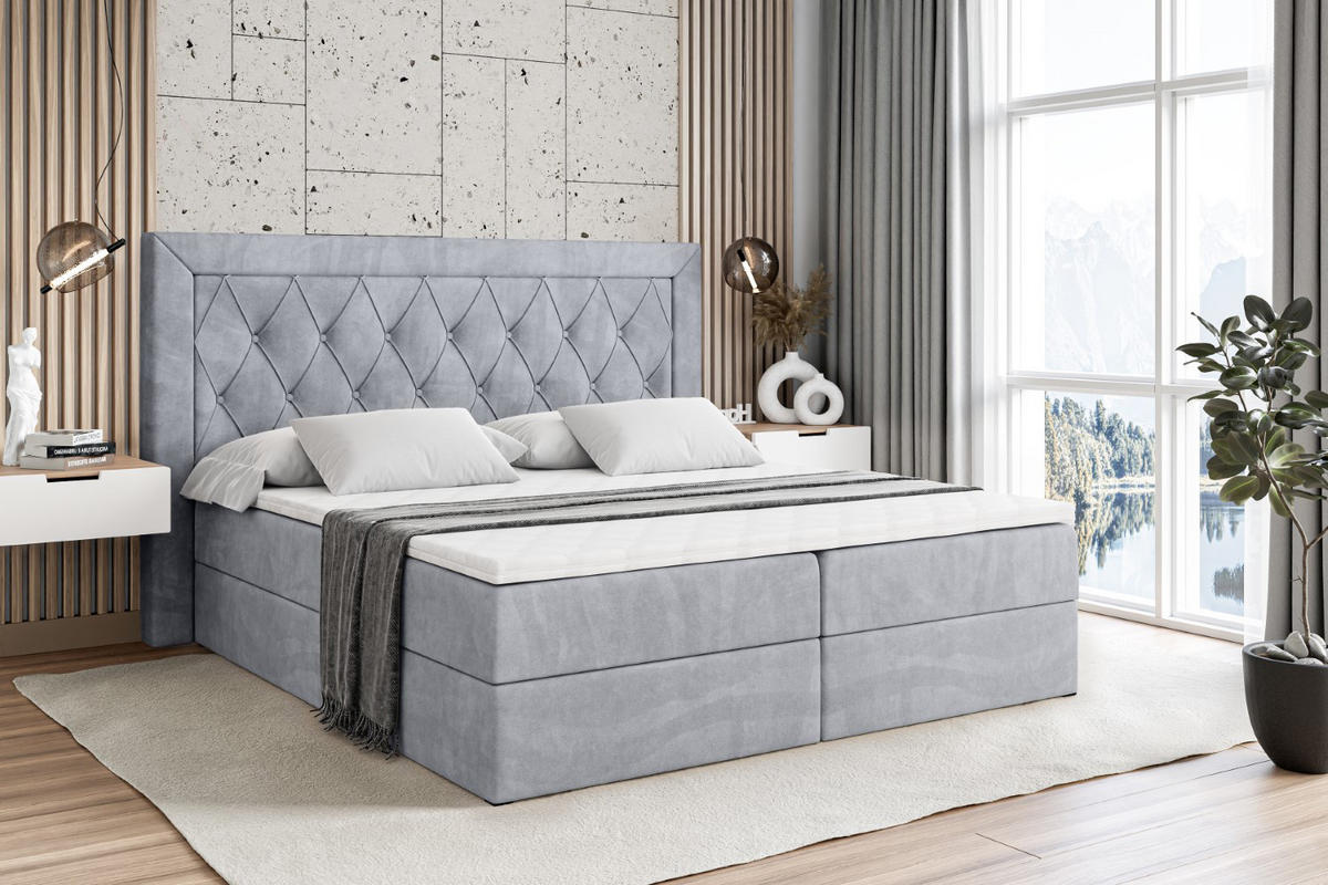 BOXBETT mit H4-Matratze und Lattenrost - NOEL - 200x200 Hellgrau - Hellgrau, Holzwerkstoff (200/200cm) - ALTDECOR
