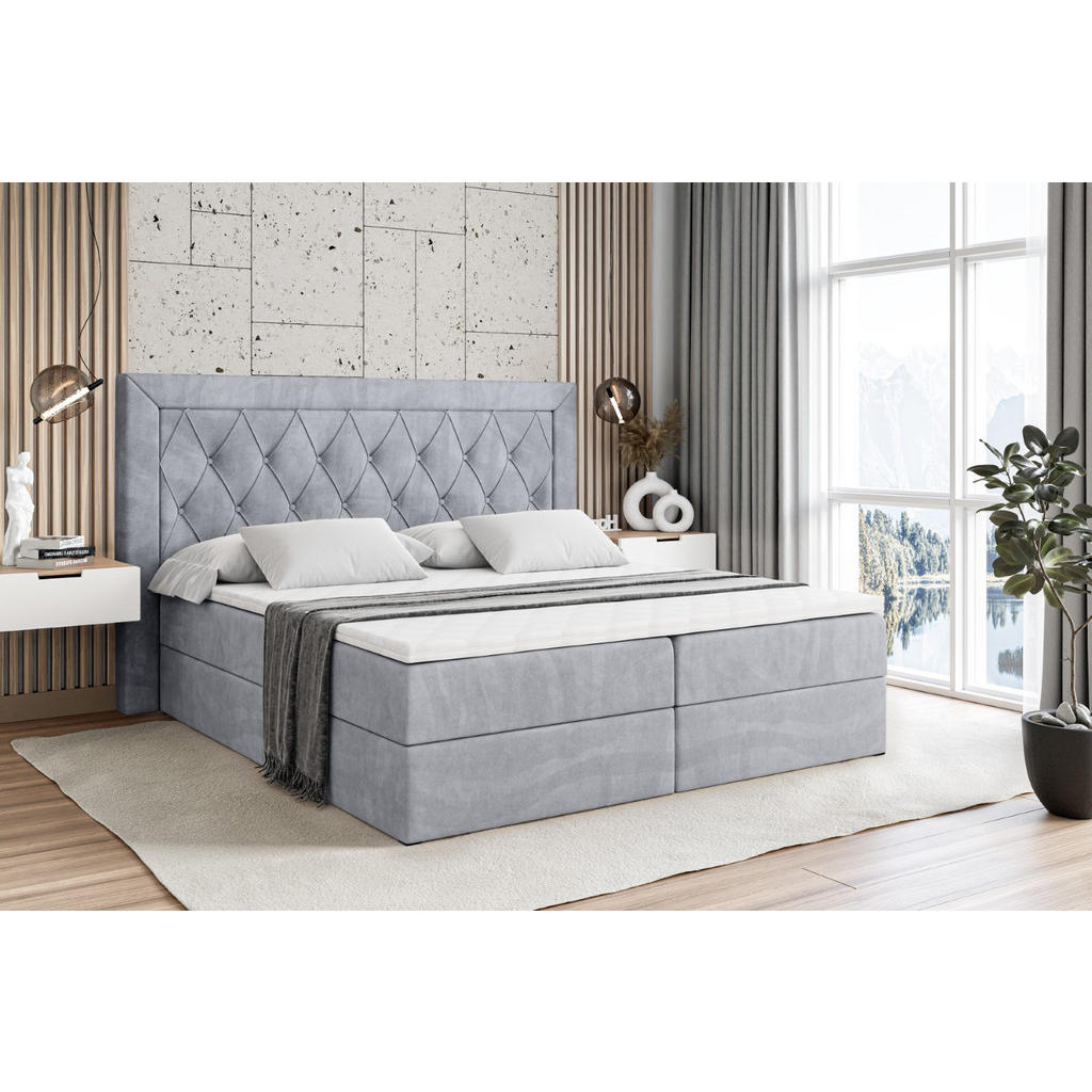 Thumbnail - Altdecor Boxbett, Hellgrau, Holzwerkstoff, Höhe ca. 19 cm, 180x200 cm, Schlafzimmer, Betten, Boxspringbetten