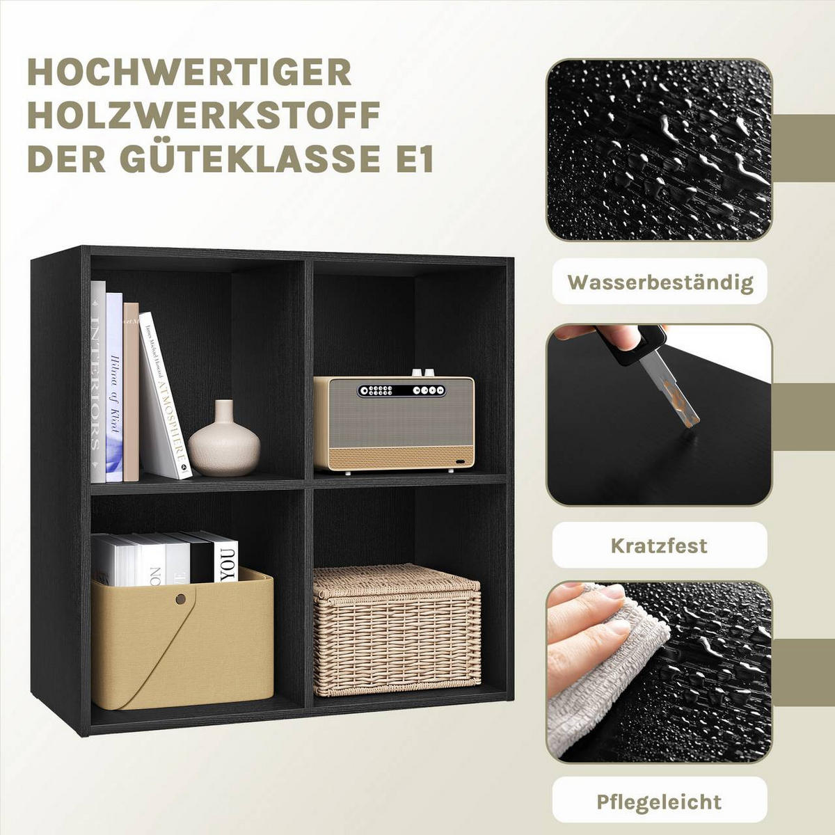 BÜCHERREGAL mit 4 Fächer, Holzwerkstoff, Schwarz - Schwarz, Holzwerkstoff (59.6/59.8/29cm) - Woltu