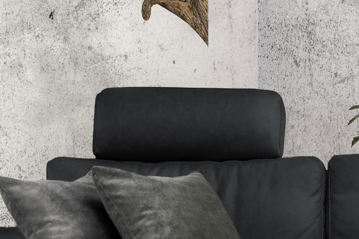 ECKSOFA XL MOTOR. RELAXFUNKTION LOLA Schwarz Leder - Schwarz, Leder (304/178cm) - KAWOLA