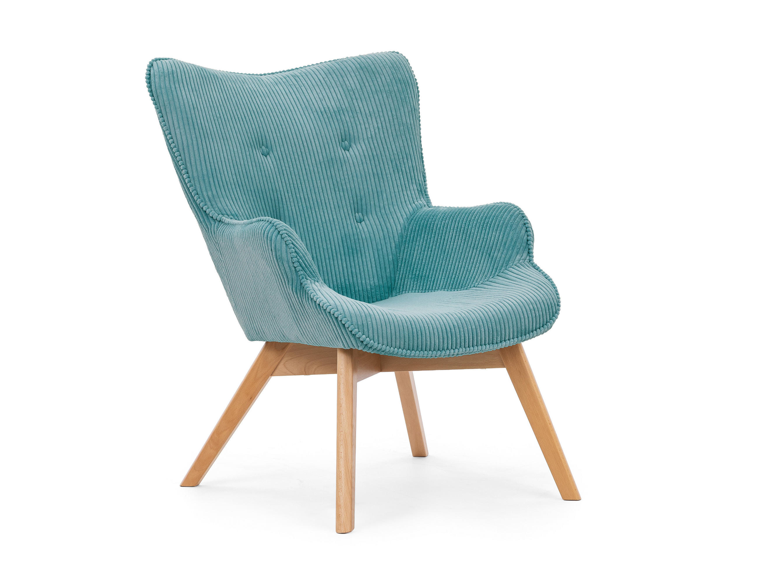LOUNGESESSEL Lenari Türkis Cordstoff mit Füßen in Natur - Türkis/Naturfarben, Holz/Textil (71/96/86cm) - S-Style Möbel