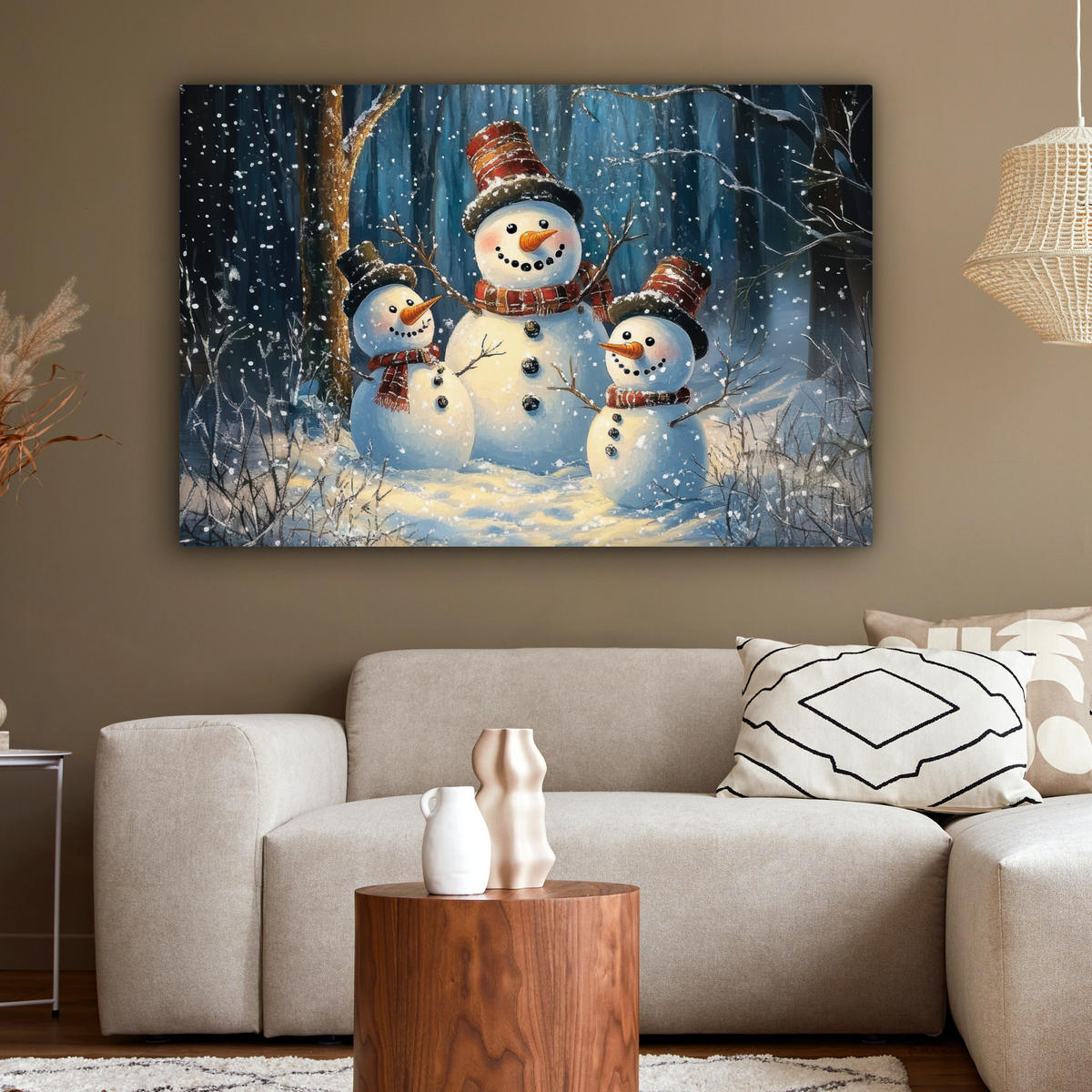 LEINWANDBILD Schneemann - Schnee - Winter - Wald Wohnzimmer 120x80 cm - Hellblau, Textil (120/80cm) - MuchoWow