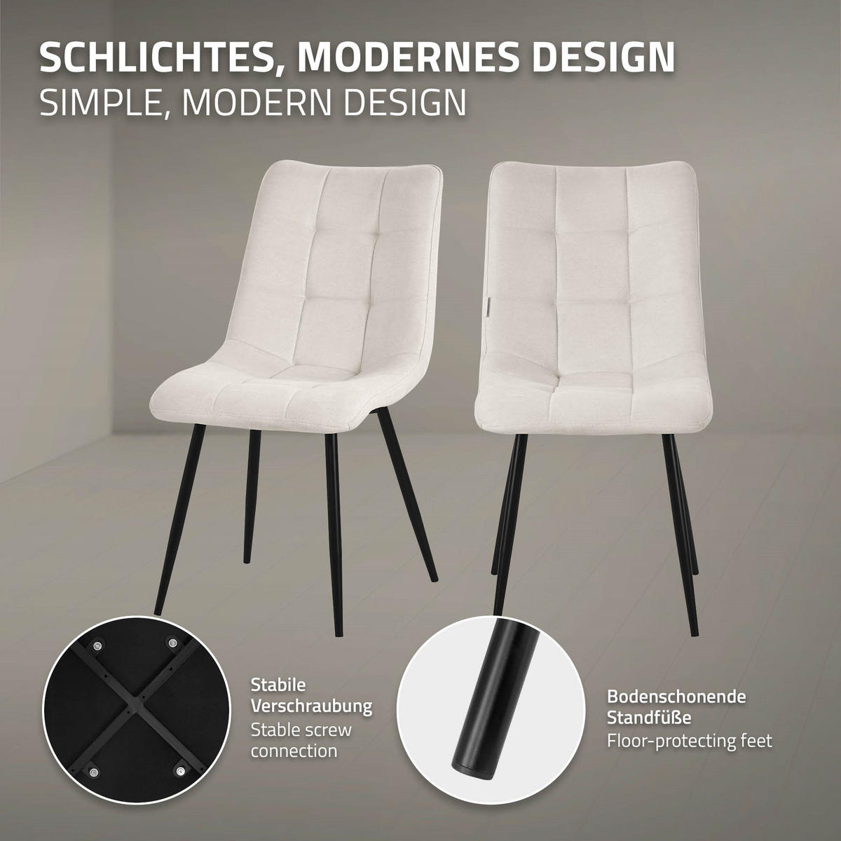 ESSZIMMERSTÜHLE 2ER-SET Beige Stoffbezug - Beige/Schwarz, Textil/Metall (49/89/60.5cm) - ML-DESIGN
