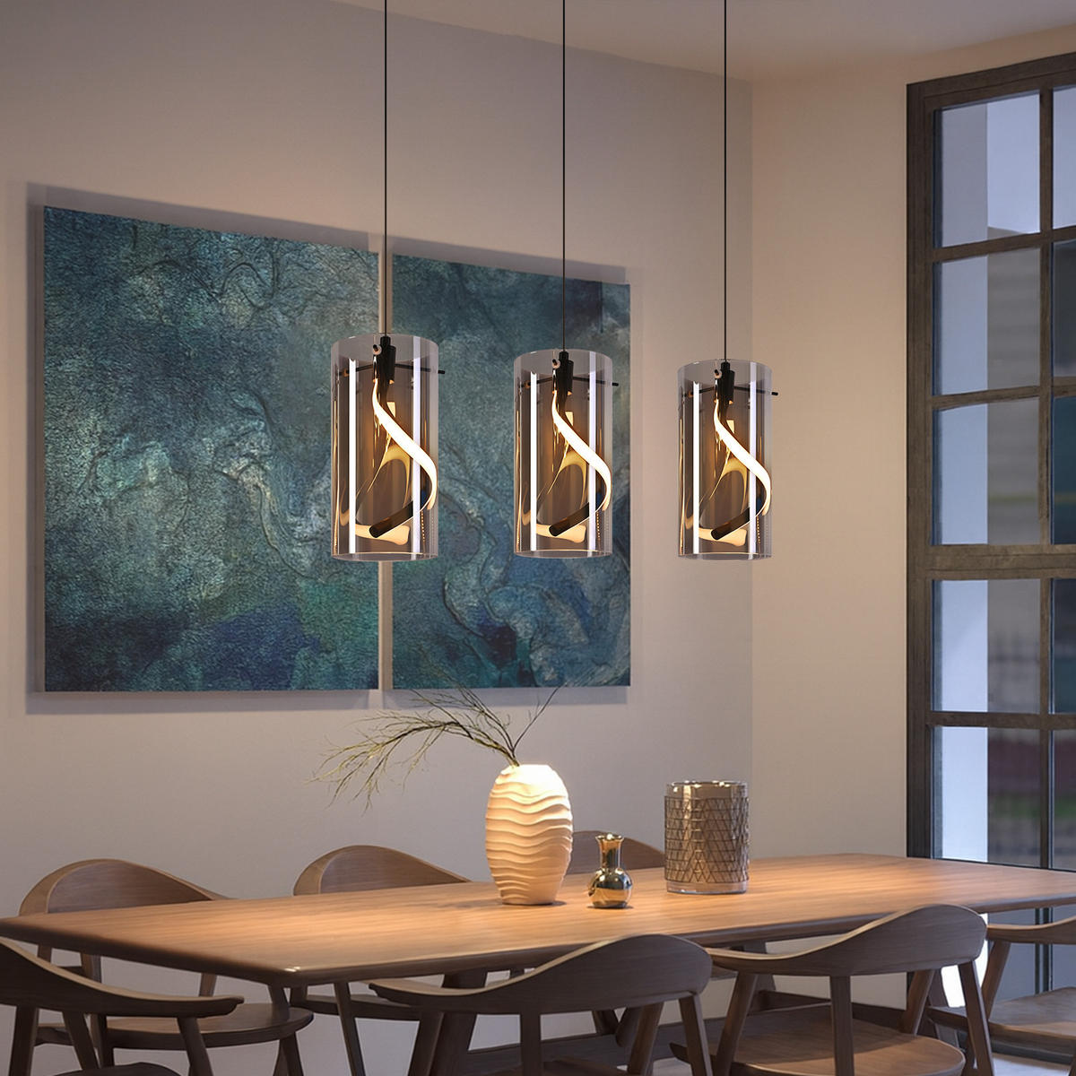 LED PENDELLEUCHTE Beatrice 48/12/150 cm - Schwarz, Glas (48/12/150cm) - ZMH