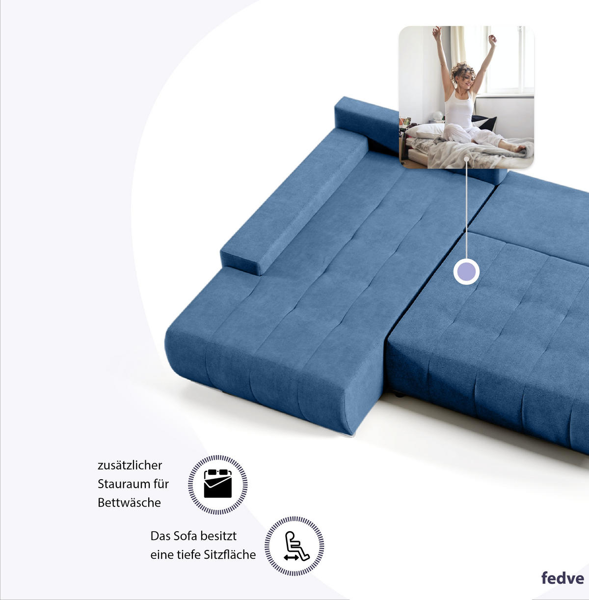 ECKSOFA mit Schlaffunktion Dhaka L, Dunkelblau - Blau, Textil (185/265cm) - Fedve