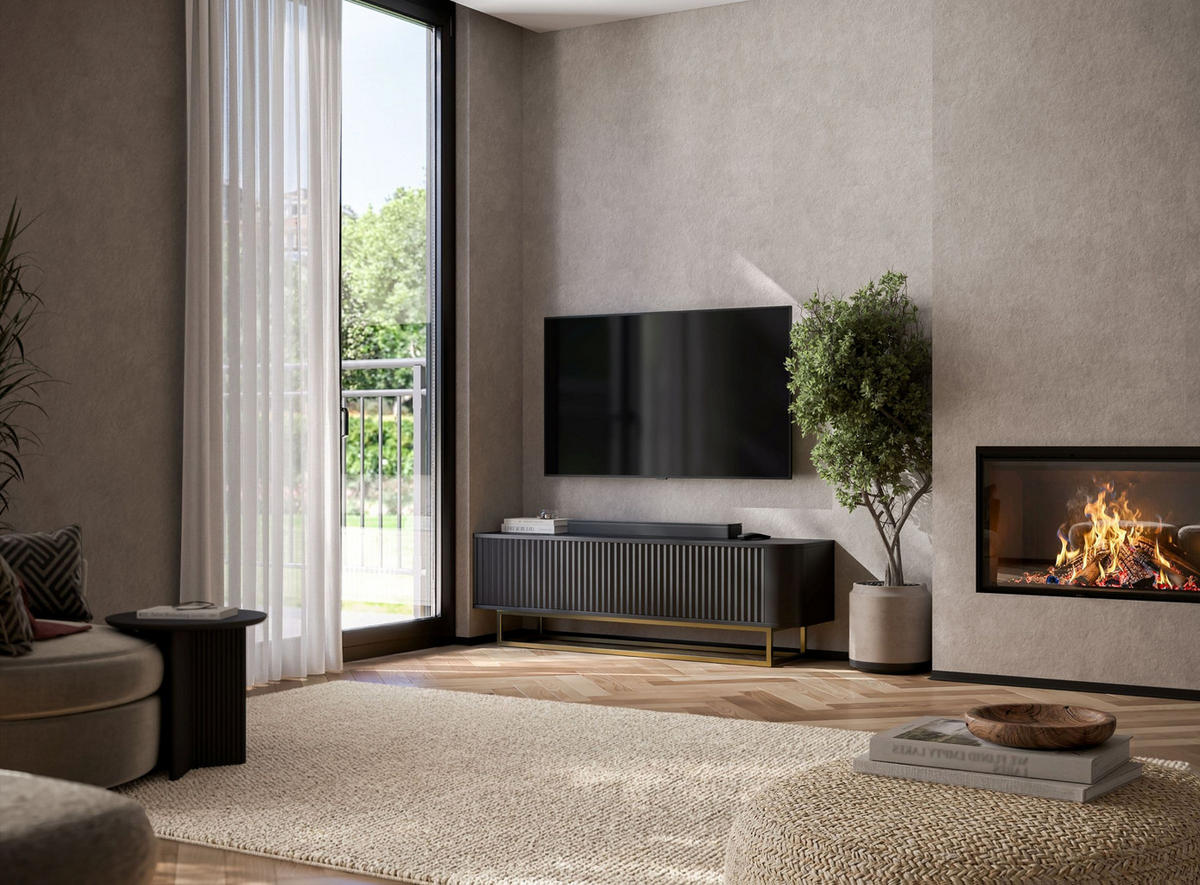 TV STOLÍK Aurora čierny matný 140 cm s kovovým rámom - čierna, kov/kompozitné drevo (140/44/35cm) - Meble Lindner