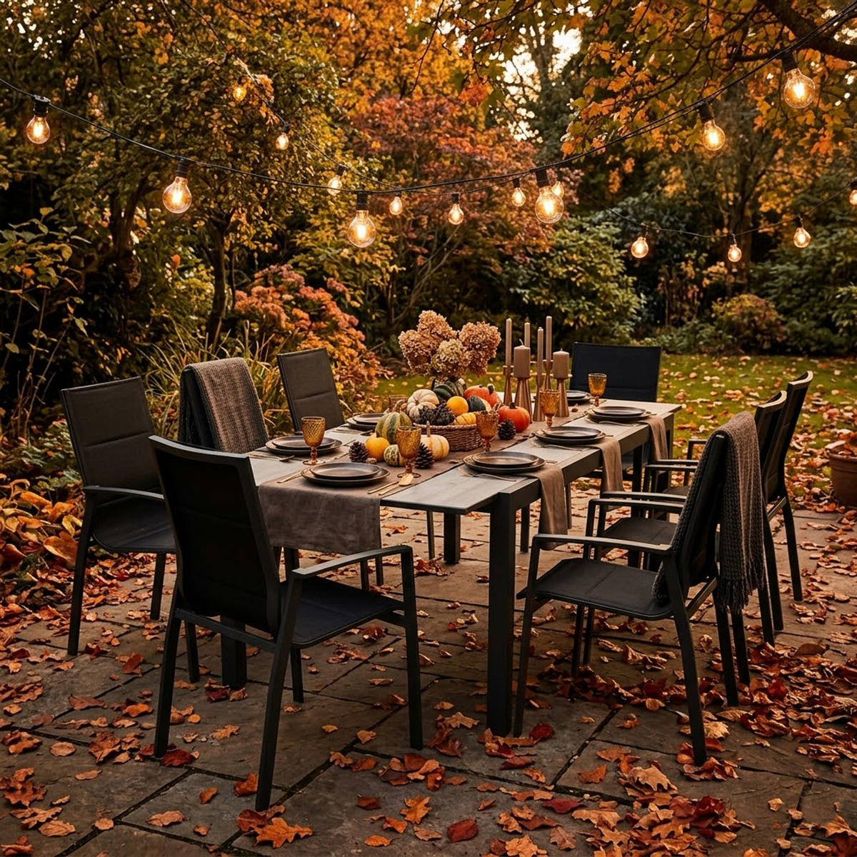 GARTEN-GARNITUR Ashford - 9-teilige Garten-Essgruppe (8x Stapelsessel mit Armlehnen, 1x Ausziehtisch 180/240x100cm), Gestell Aluminium - Schwarz, Metall - TPFGarden