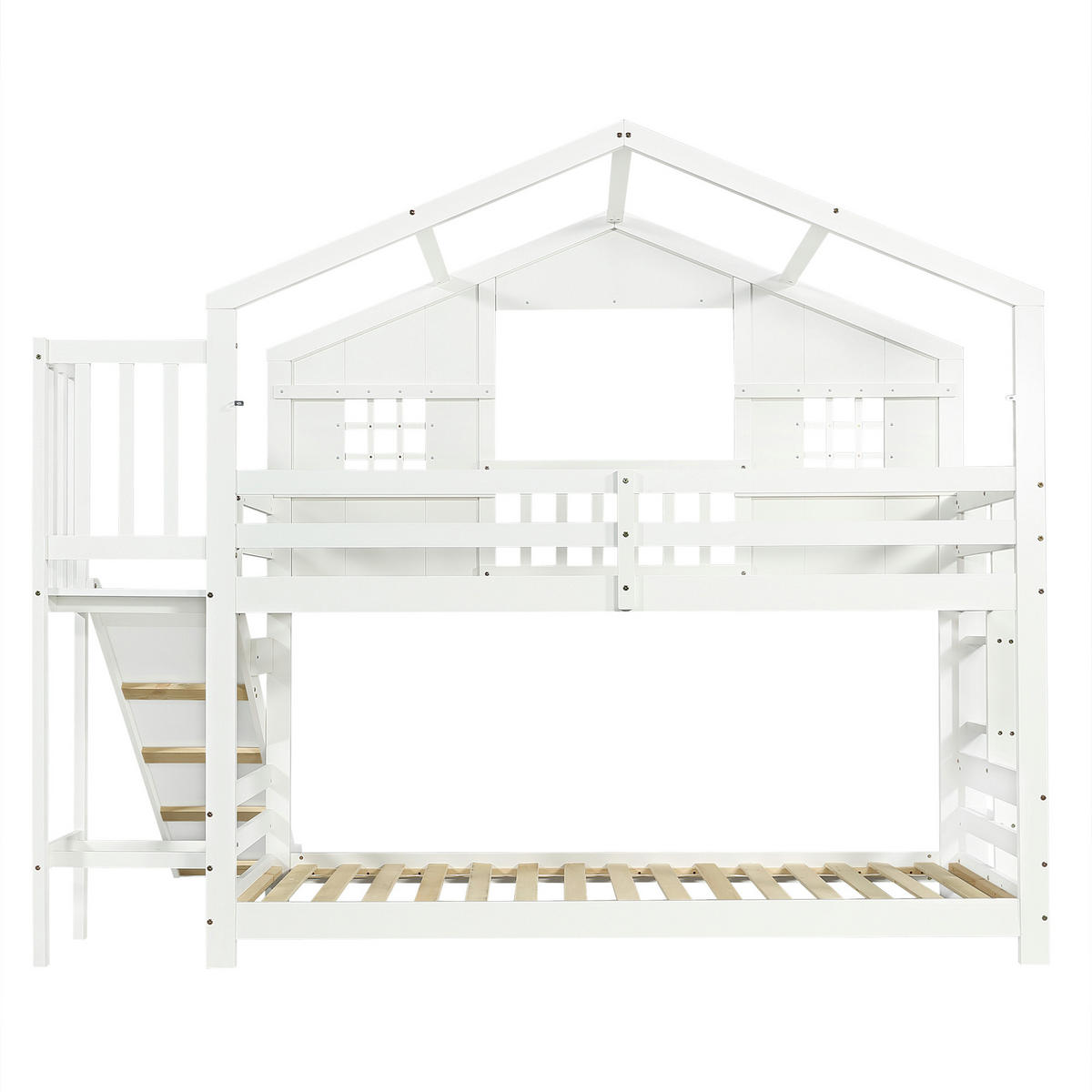 ETAGENBETT Mit Kinderrutsche Weiß 90x200cm - Weiß, Holz (90/200cm) - ComfortXL