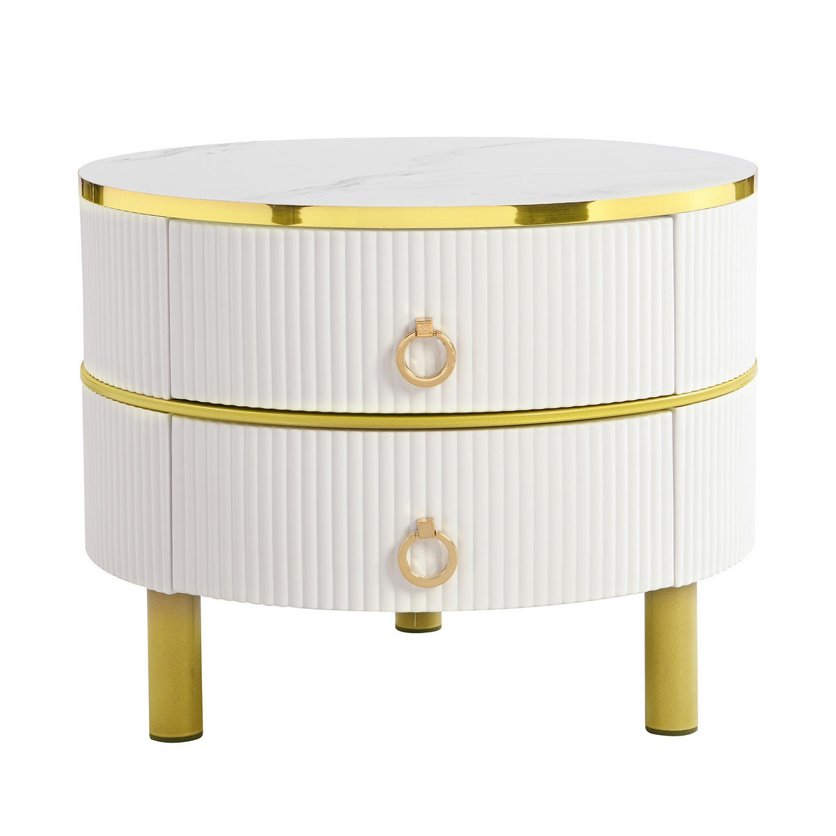 COUCHTISCH-SET 2-teilig, rund, MDF & Hartglas, 2 Schubladen, 70/70/45 + 50/50/40 cm，Weiß - Weiß, Holzwerkstoff (70/70/45cm) - Redom