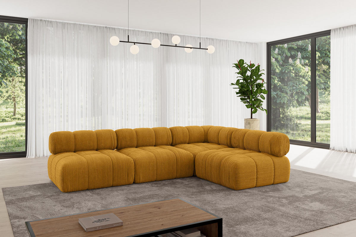 ECKSOFA modulares Sofa Samaro-L2 - 285x190x70 cm Senfgelb Cord - Currygelb, Holzwerkstoff/Textil (285/190cm) - ALTDECOR