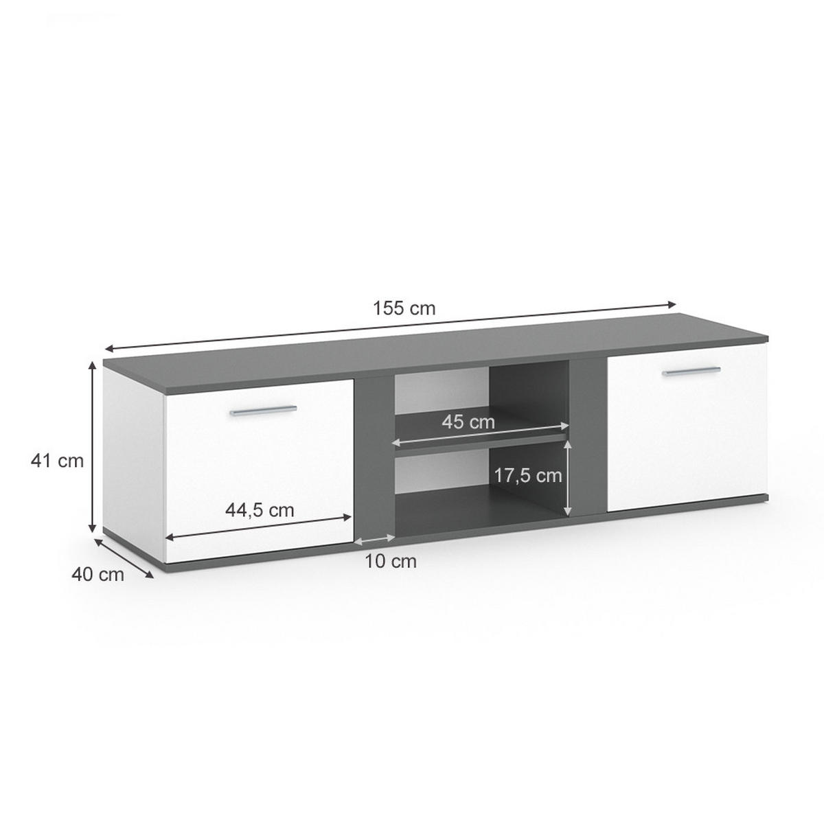 LOWBOARD Novelli Anthrazit 155 x 41 cm - Anthrazit/Weiß, Holzwerkstoff (155/41/40cm) - Vicco