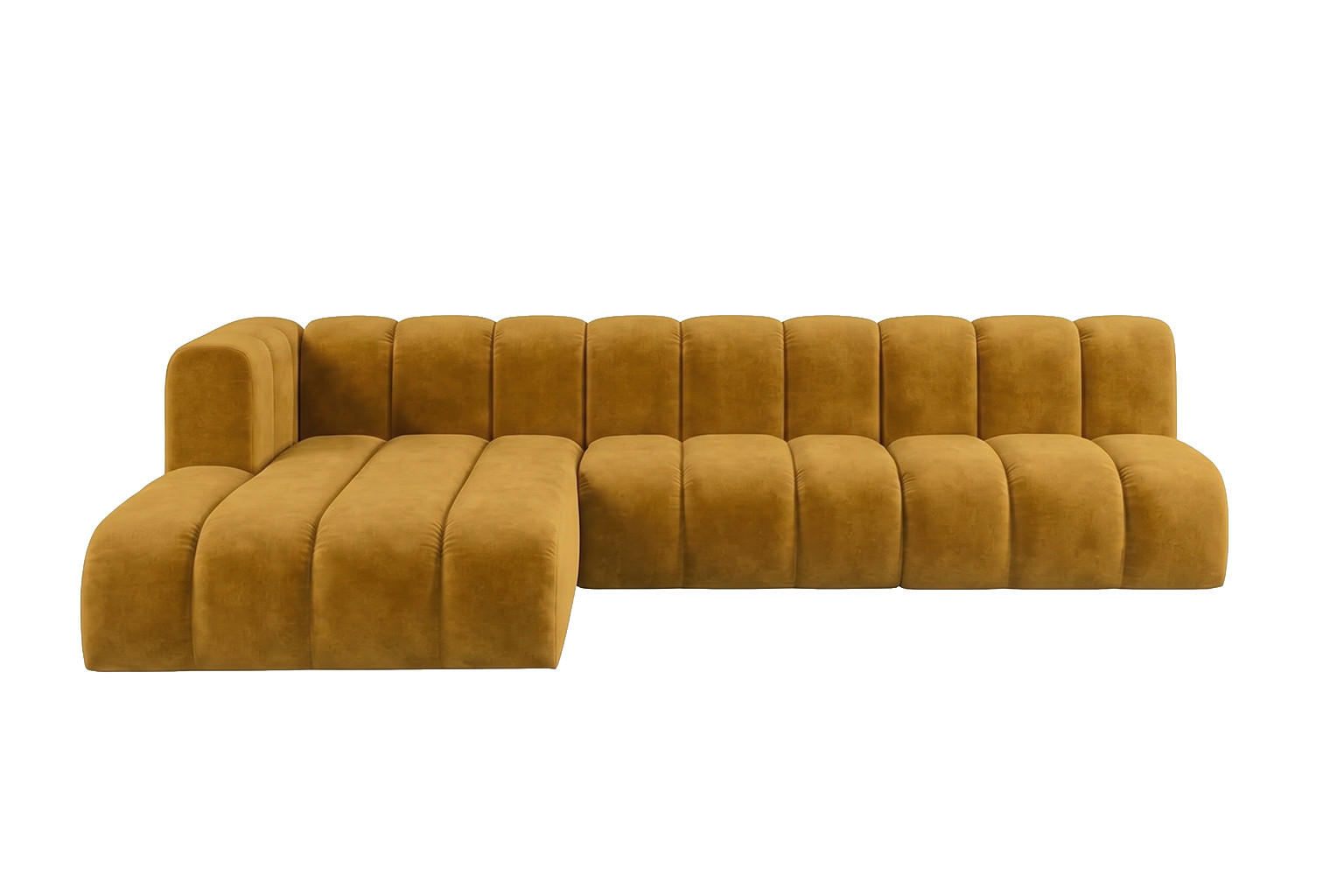 ECKSOFA Modulares In L-Form, Velvet-Stoff Riviera, Senffarbe, Links, GRAND 295 cm - Gelb, Holz (295/179cm) - Kaiser Möbel