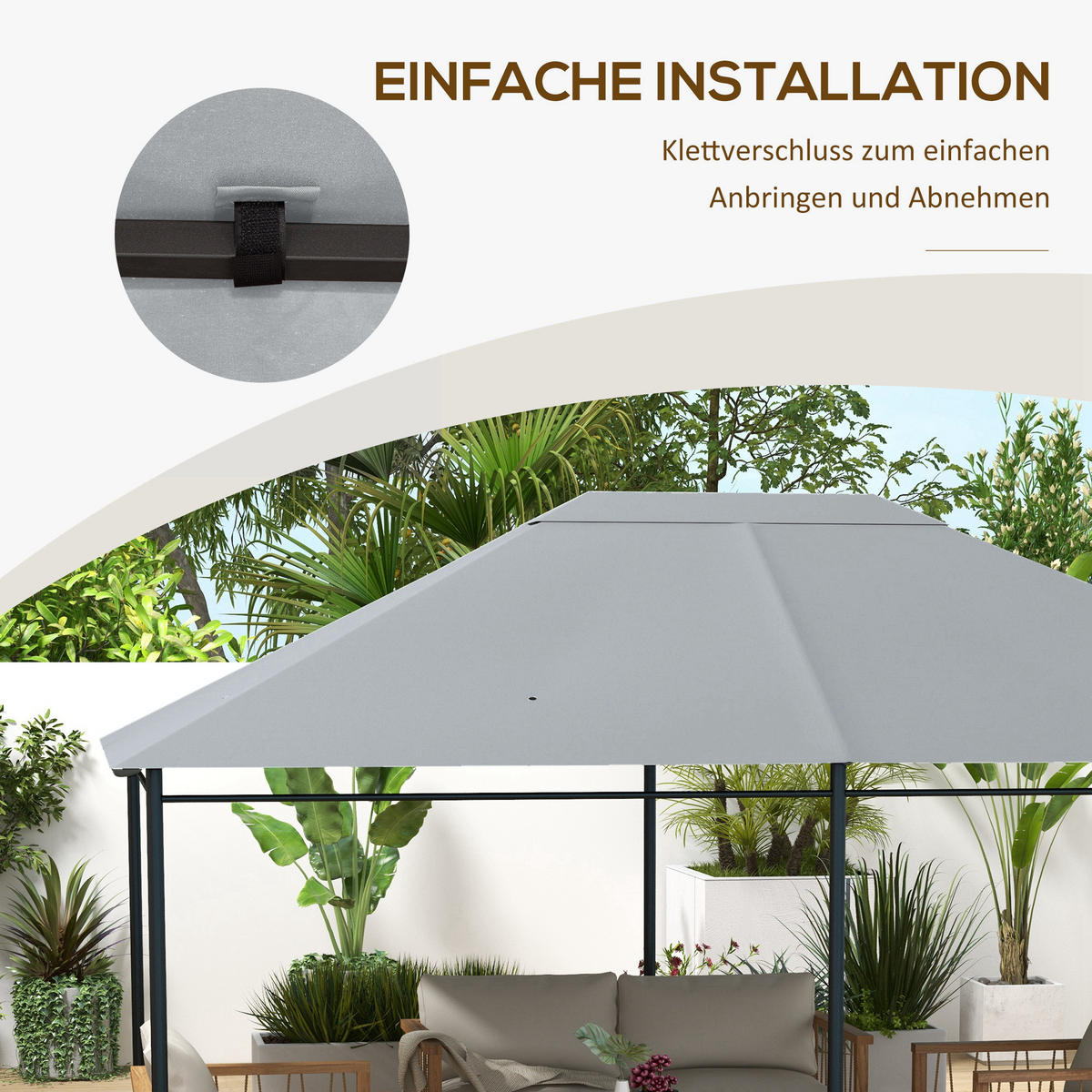ERSATZDACH für Pavillon als wetterbeständiger Baldachin, robuste Abdeckung 397 x 297 cm in Hellgrau - Hellgrau, Textil (397/1/297cm)