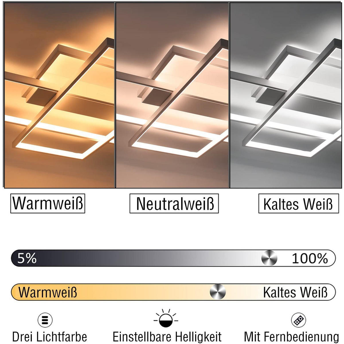 LED-DECKENLEUCHTE Schwarzgrimm 70/8/100 cm - Weiß, Metall (100/70/8cm) - ZMH