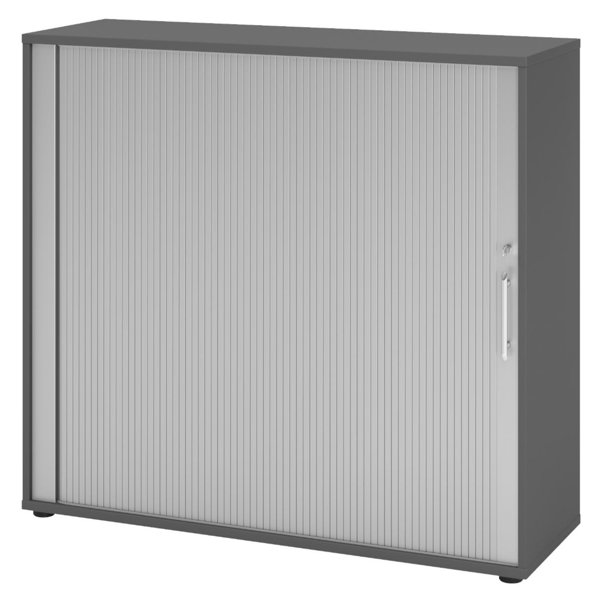 ROLLLADENSCHRANK - 3 Ordnerhöhen 40/120/110 cm in Graphitfarben/Silberfarben Relinggriff (Kunststoff) - Silberfarben/Graphitfarben, Holzwerkstoff (120/110/40cm) - bümö
