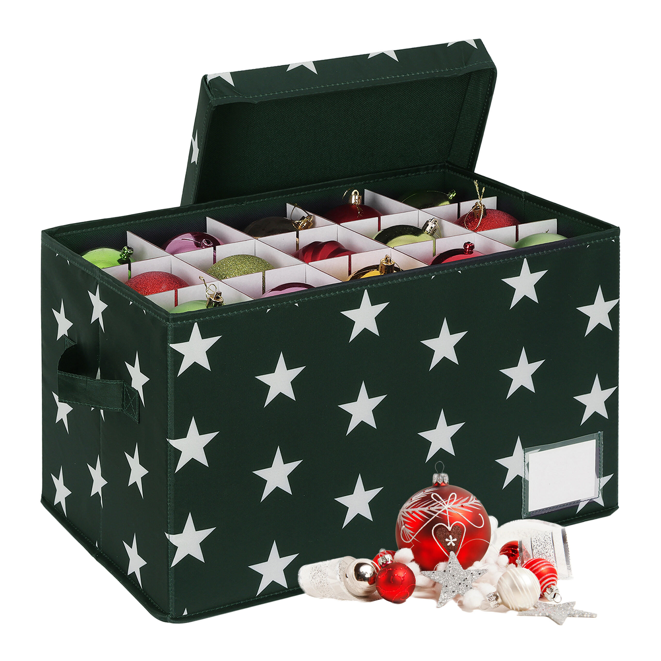 WEIHNACHTSKUGEL-AUFBEWAHRUNGSBOX - Dunkelgrün, Wellpappe/Kunststoff (42.5/26.5/26cm) - Relaxdays