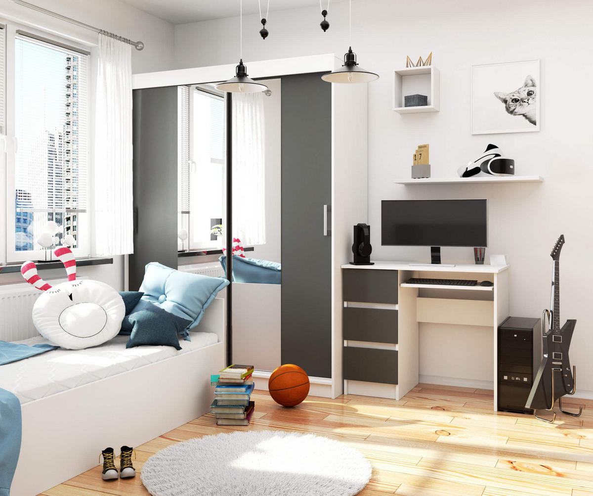 SCHREIBTISCH Weiß, Graphit Grau 77/90/50 - Weiß/Grau, Holzwerkstoff (50/90/77cm) - RAUMHIRSCH FURNITURE