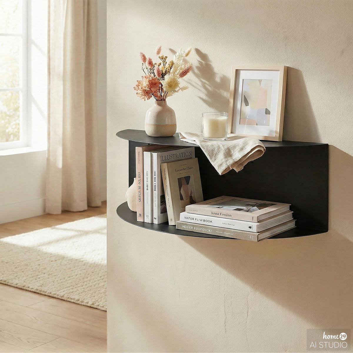 WANDBOARD - Halbrund - Eisen - Schwarz, Metall (60/20/20cm) - home24