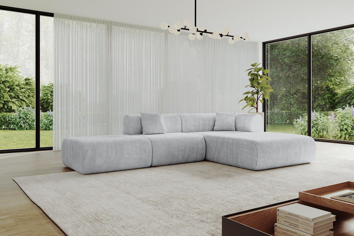 ECKSOFA Ottomane Rechts OVLY-L 289x176x71 Grau Cord - Schwarz/Alufarben, Holzwerkstoff/Kunststoff (289/176cm) - ALTDECOR