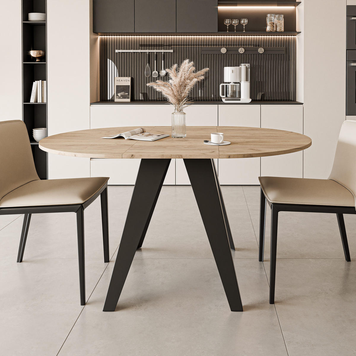 ESSTISCH ausziehbar auf MDF, Kraft Eiche - Schwarz/Braun, Holzwerkstoff (90/90/76cm) - Idohome