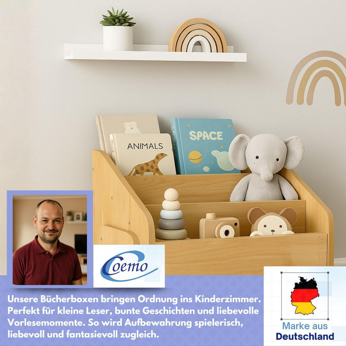 BÜCHERBOX MILL Holz - Naturfarben, Holzwerkstoff (35/45/55cm) - Mein-Regal