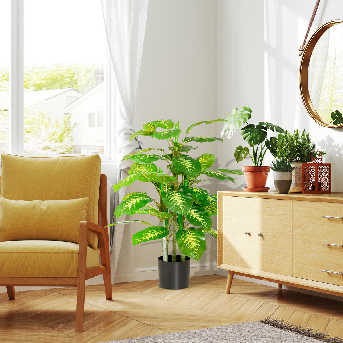 KÜNSTLICHE Dieffenbachie groß 95 cm - Grün, Kunststoff (95cm) - HOMCOM