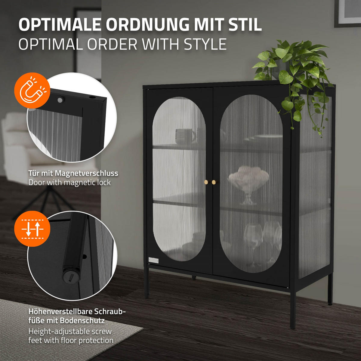 VITRINENSCHRANK Schwarz 102/80/40 cm - Schwarz, Metall (80/102.5/40cm) - ML-DESIGN