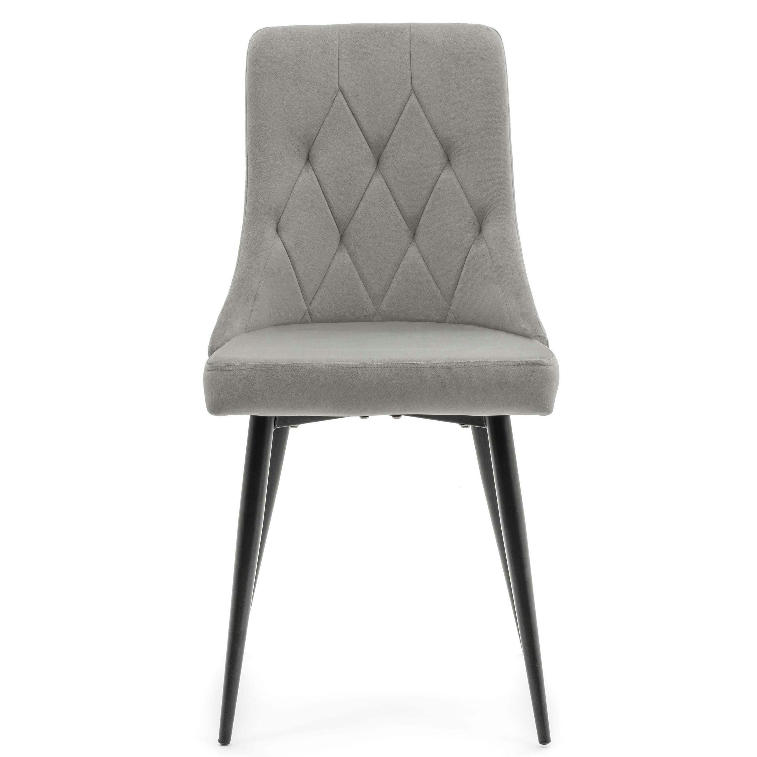 STUHL CAREN gepolstert mit Steppung - hell grau - Samt Velours - Hellgrau/Schwarz, Metall (50/94/65cm) - NEW HOME