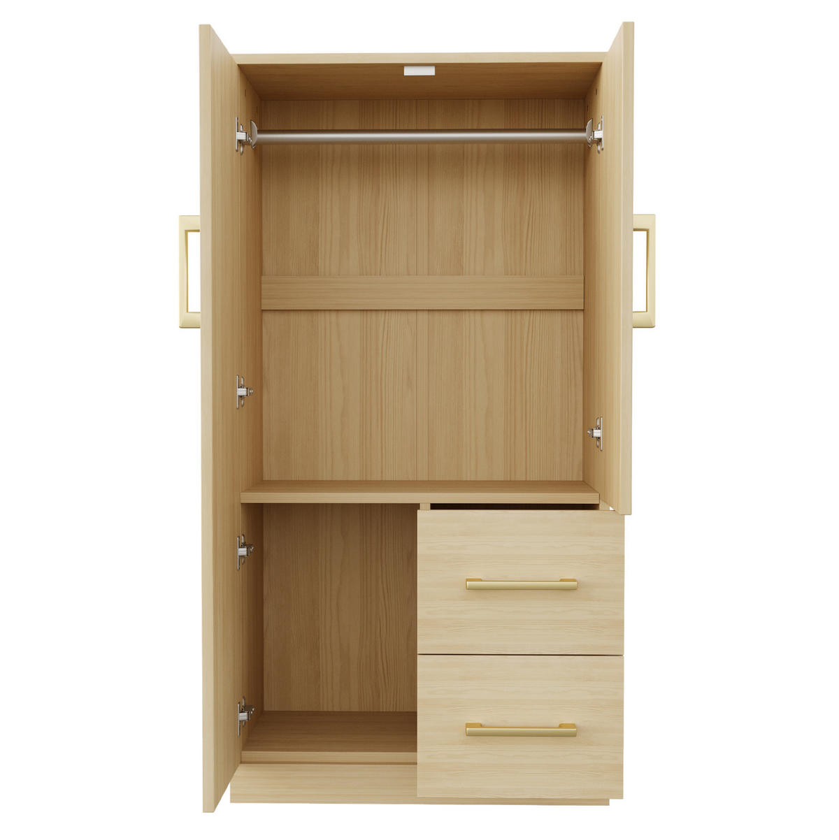 KLEIDERSCHRANK Holz, Doppeltür mit 2 Schubladen & Staufach, 70/40/135 cm, Naturholz - Naturfarben, Holz (70/135/40cm) - Redom