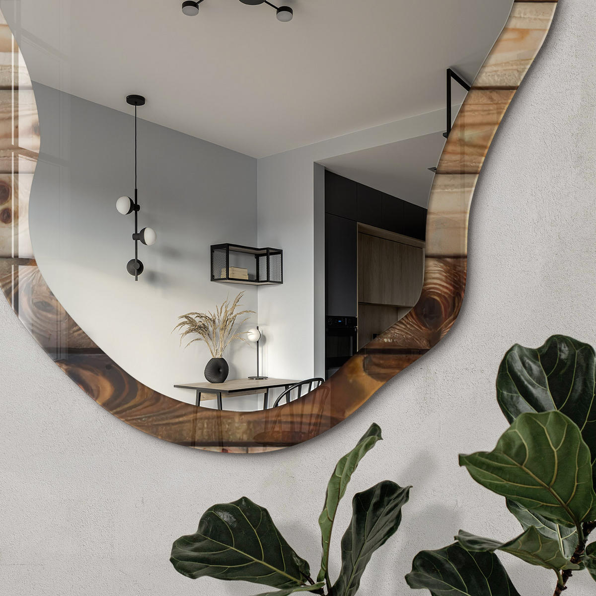SPIEGEL 90x45 cm asymmetrisch mit Druck - Holzwand - Transparent, Glas (45/90/0.4cm) - TULUP