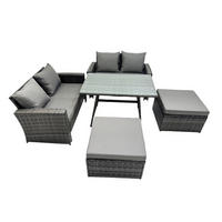 GARTENMÖBELSET mit ESSTISCH,HOCHLEHNER-SOFA Polyrattan Dunkelgrauer Mix 6-Sitzer - Dunkelgrau/Grau, Glas/Kunststoff - Fimous