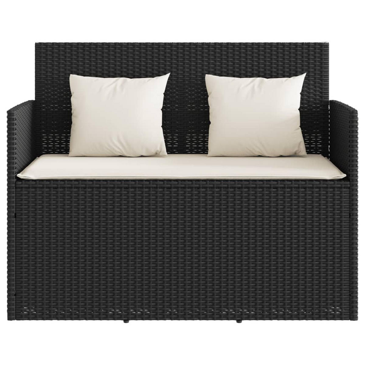 GARTENBANK mit Kissen Schwarz Poly Rattan - Schwarz, Kunststoff (120/90.5/50cm) - furnicato