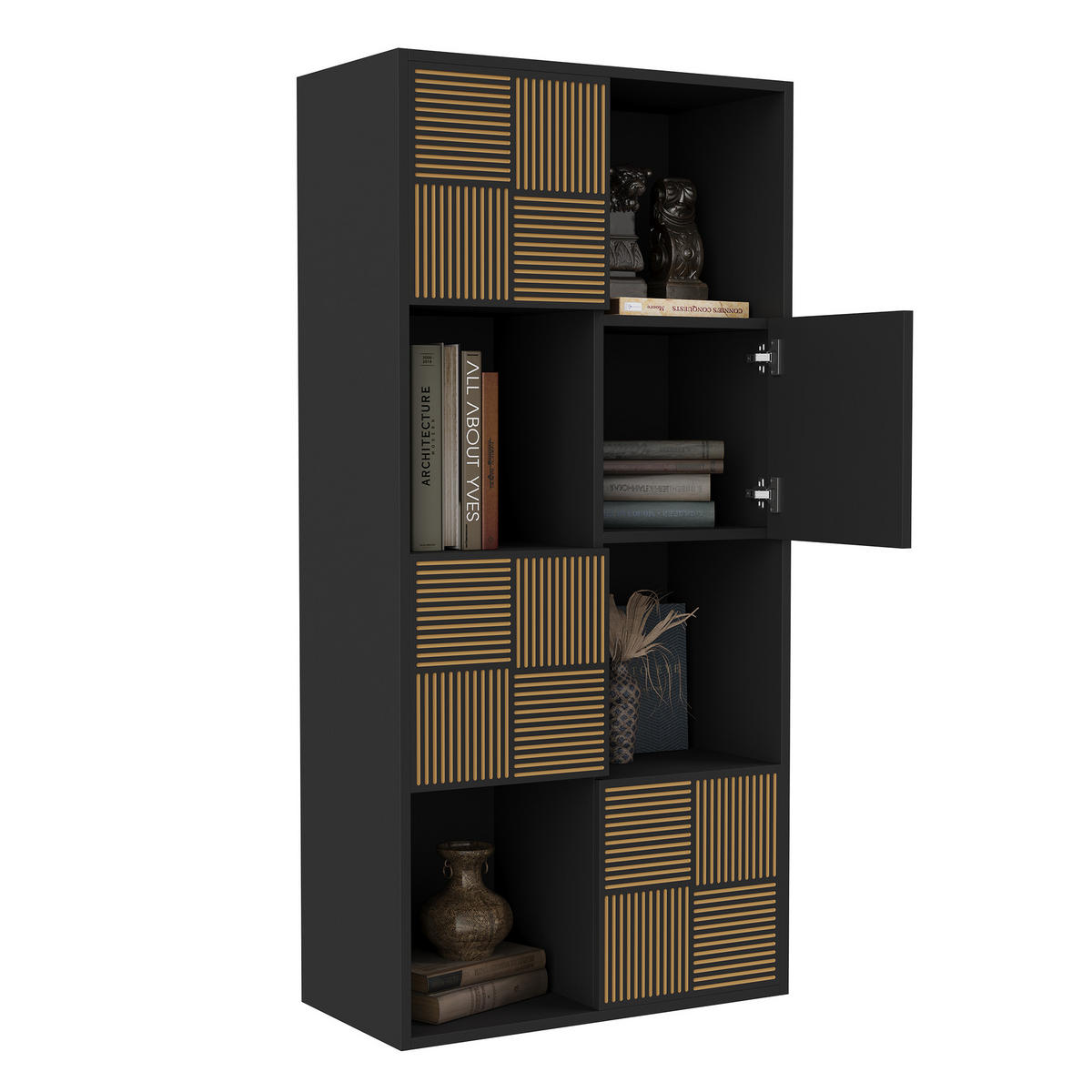 BÜCHERREGAL 125x30x60 cm Holz Lamellen Design Sideboard Aufbewahrung, Schwarz - Schwarz, Holz (60/125/30cm)