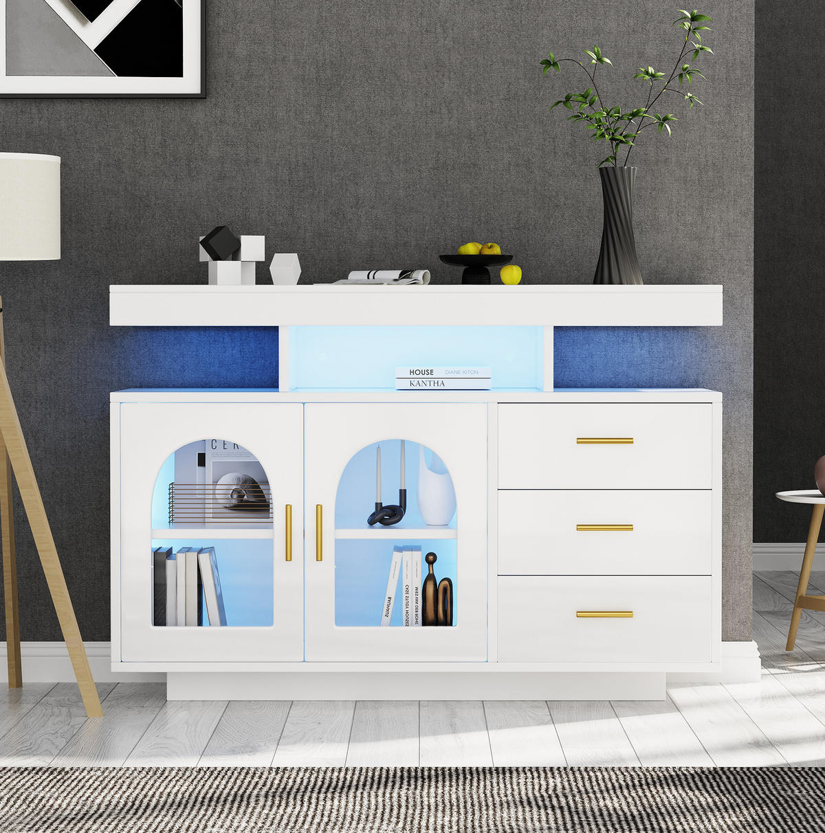 SIDEBOARD 120/40/80 cm Weiß aus Spanplatte mit LED-Beleuchtung - Weiß, Holzwerkstoff (40/80/120cm) - OKMYHOME
