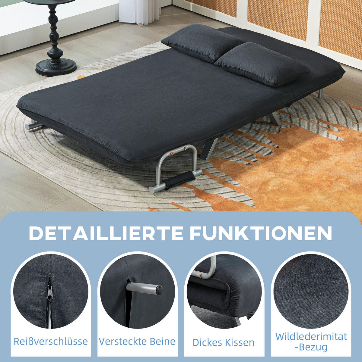 SCHLAFSOFA mit Metallgestell, verstellbarer Rückenlehne 111/80/78 cm Schwarz - Schwarz, Metall (80/78/111cm) - Redom