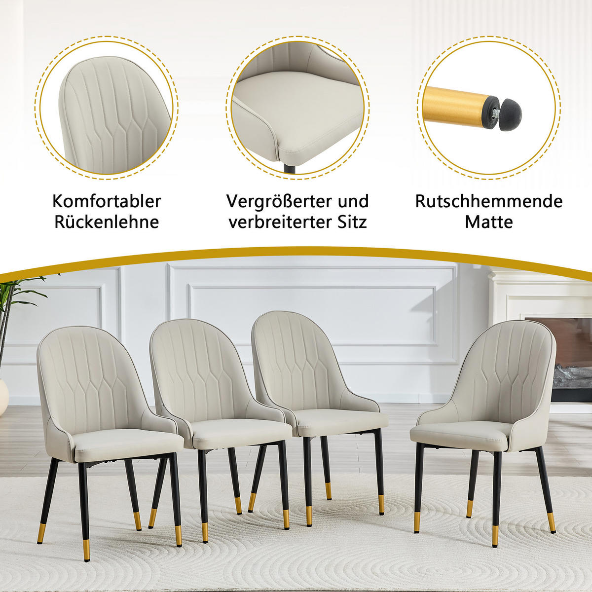 ARMLEHNSTUHL-SET DE-36680 2 Stück mit PU-Bezug und Metallbeinen Warmgrau - Grau, Metall (44/91/47.3cm) - ComfortXL