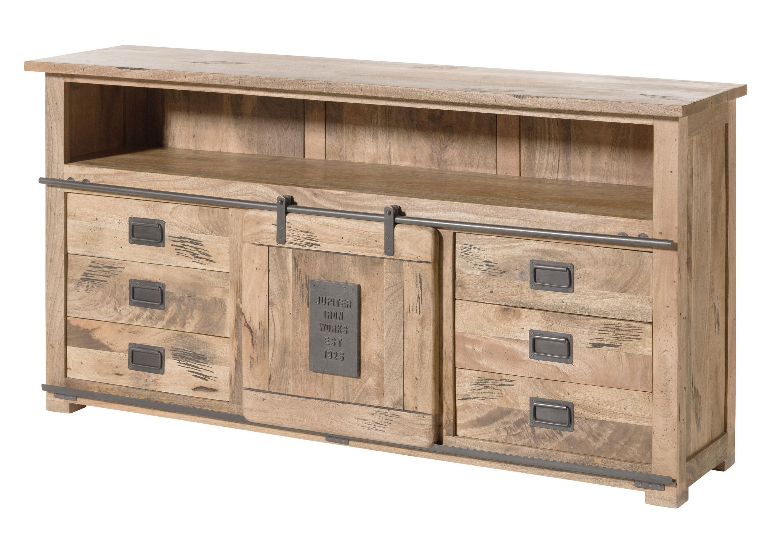 SIDEBOARD Mango 180x45x90 beige lackiert RAILWAY #367 - Beige, Holz (180/90/45cm) - Massivmoebel24