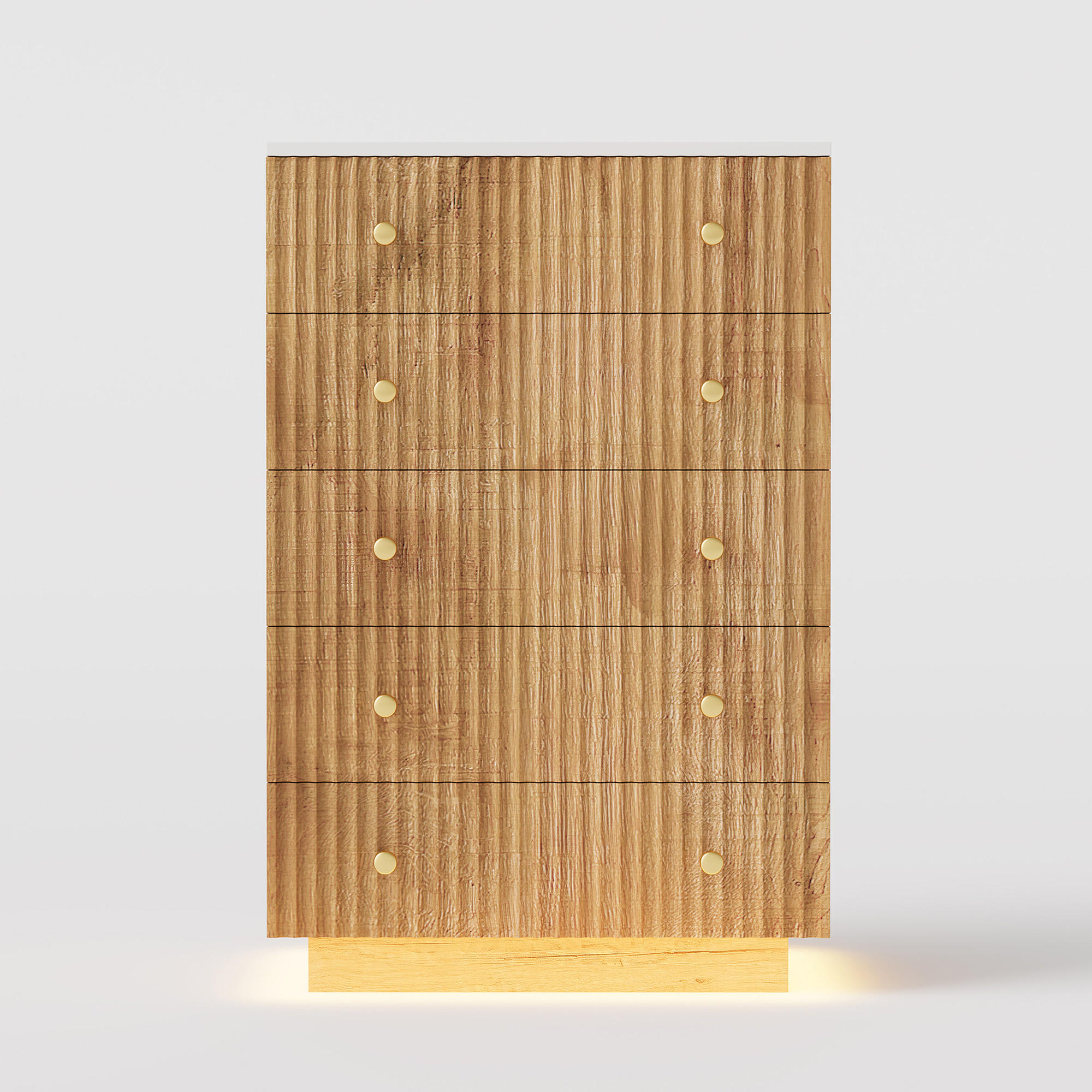 KOMMODE Riffel-Design mit 5 Schubladen & Sockel-LED 73/40/111 cm Eiche-Dekor - Eichefarben, Holzwerkstoff (73/111/40cm) - Creahappy