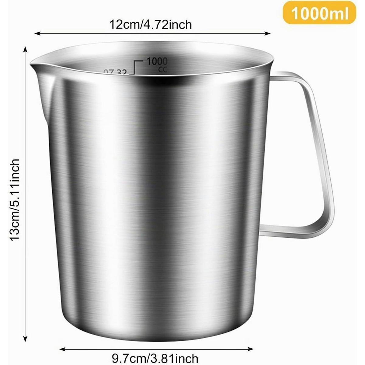 MESSBECHER Edelstahl 1L mit Skala und Griff - Silberfarben, Metall (1L)