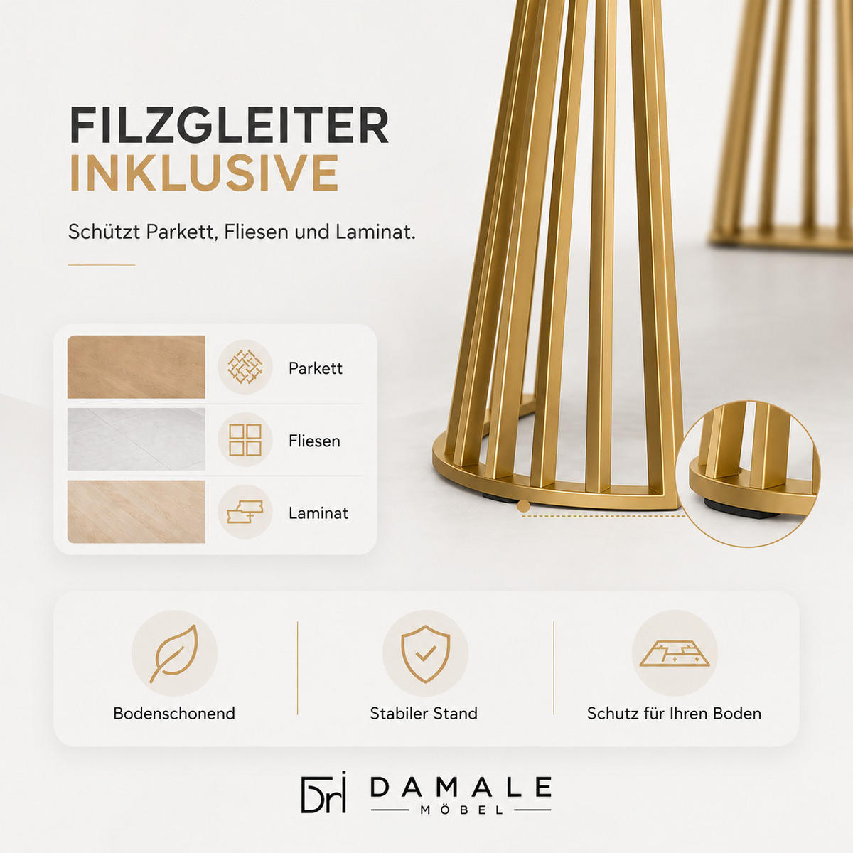 ESSTISCH rund ausziehbar 110/310/76 cm, Weiß, 54 cm Tischplatte + Lamellen-Metallgestell Gold - Goldfarben/Weiß, Holzwerkstoff/Metall (110/310/76cm) - Damale Möbel
