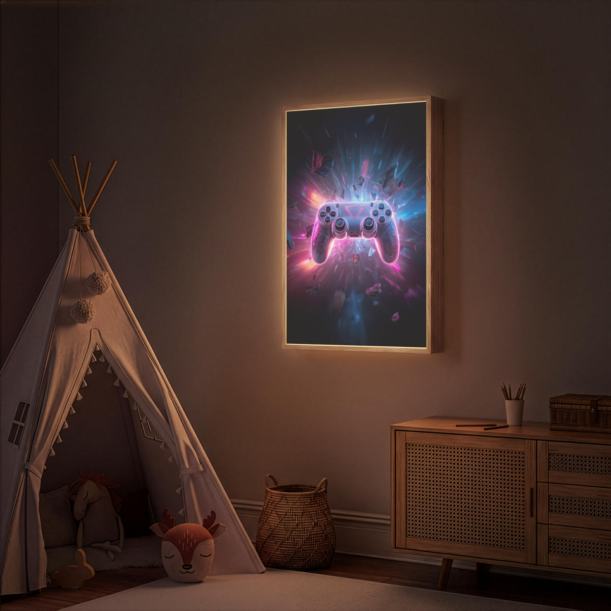 NÁSTĚNNÁ LAMPA S AKUMULÁTOREM Controller - Neon - Explosion - Abstraktní 60x90 cm - fialová, kompozitní dřevo (60/90/8cm)