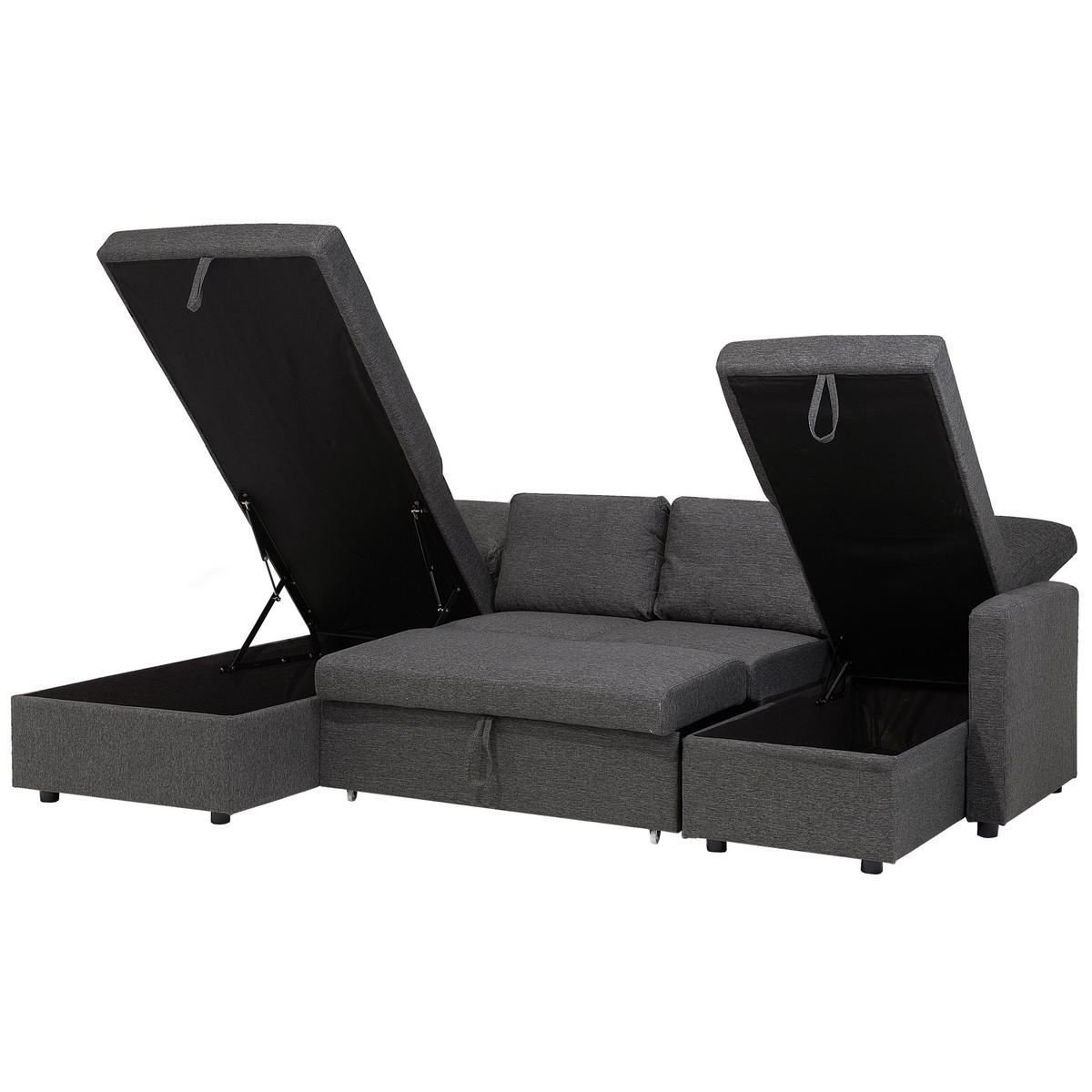 SCHLAFSOFA U-förmig Polsterbezug Dunkelgrau Karrabo - Dunkelgrau, Textil (285/90/185cm) - Beliani