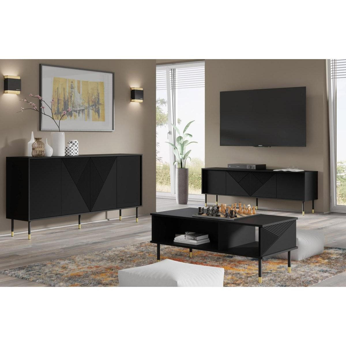 TV-MÖBEL Aglaé Schwarz - Schwarz, Holzwerkstoff (180/61/40cm) - Petits-meubles