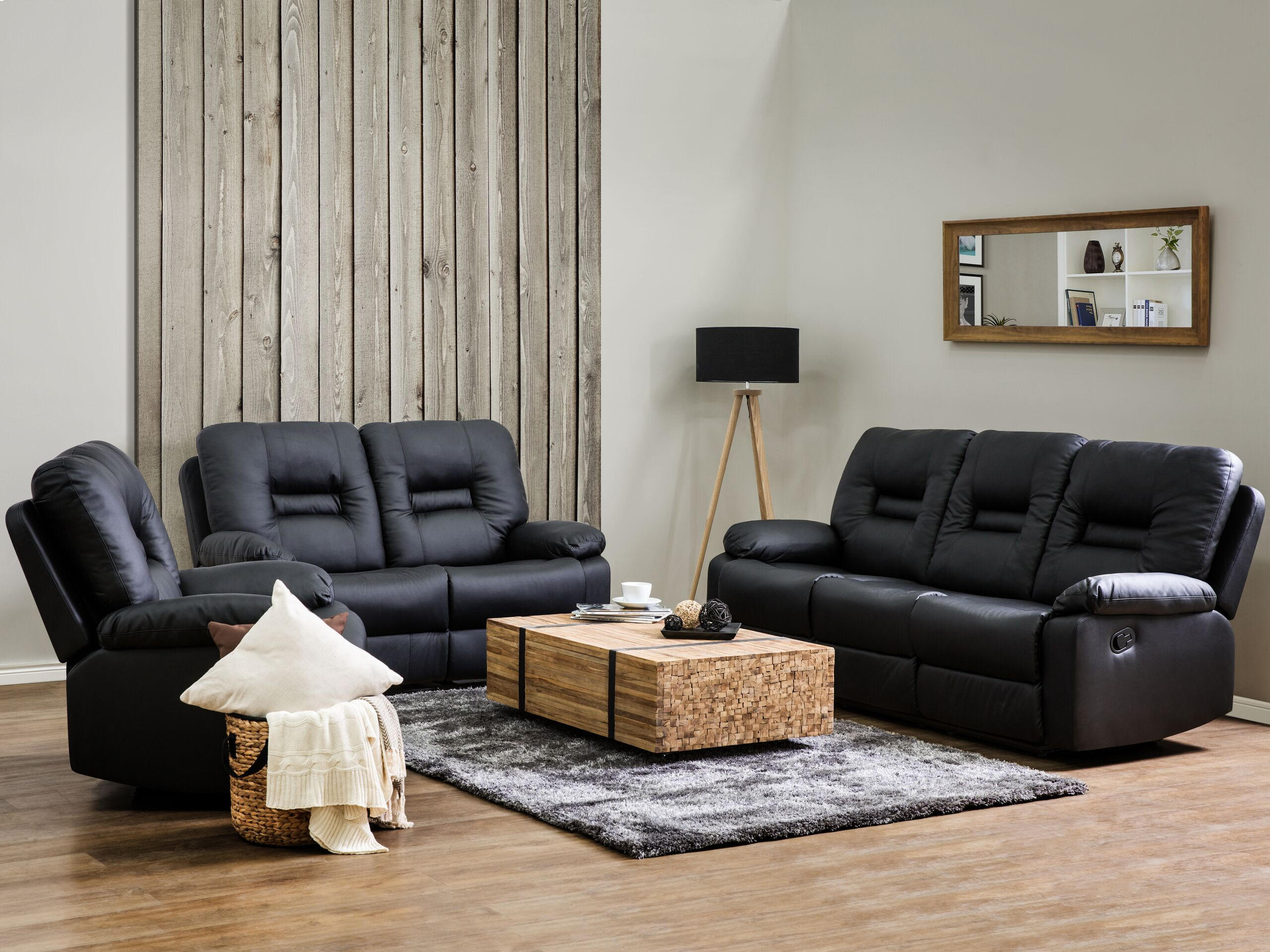 SOFA-SET 6-sitzer Kunstleder Schwarz Bergen - Schwarz, Kunststoff (204/101/74cm) - Beliani