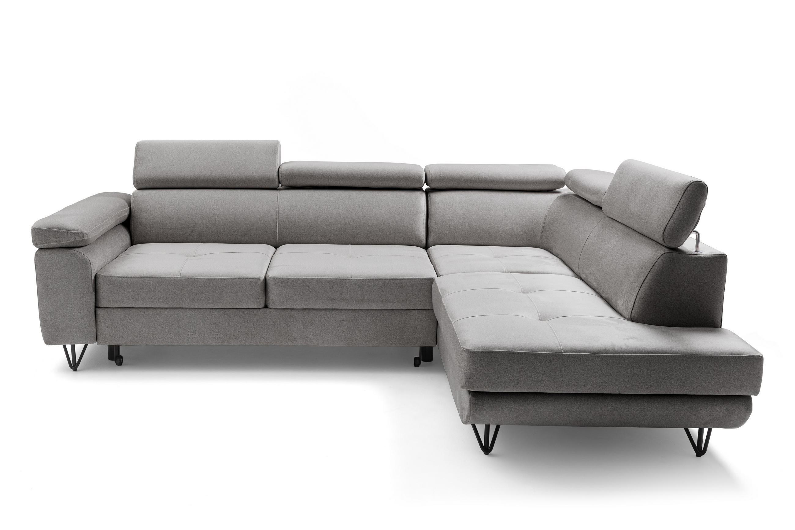 ECKSOFA JUNIOR L Rechts mit Schlaffunktion 194x128 Velours Hellgrau - Hellgrau/Schwarz, Holz/Textil (184/249cm) - Muffo