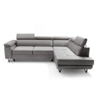 ECKSOFA JUNIOR L Rechts mit Schlaffunktion 194x128 Velours Hellgrau - Hellgrau/Schwarz, Holz/Textil (184/249cm) - Muffo